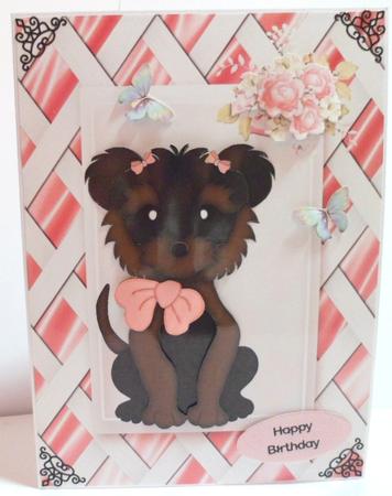 Cute Yorkie in Pretty Pink Frame by Jean-Marie Penny