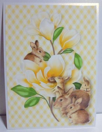Cute Little Bunnies with Yellow Flowers in Gingham A4 by Jean-Marie Penny