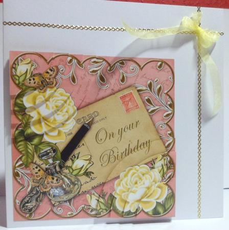 Lemon Roses Pink on Your Birthday 6in Duo Corner Stacker by Jean-Marie Penny