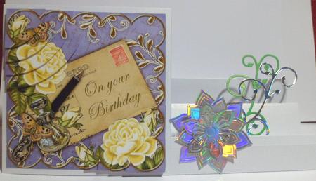 Lemon Roses Blue on Your Birthday 6in Duo Corner Stacker by Jean-Marie Penny