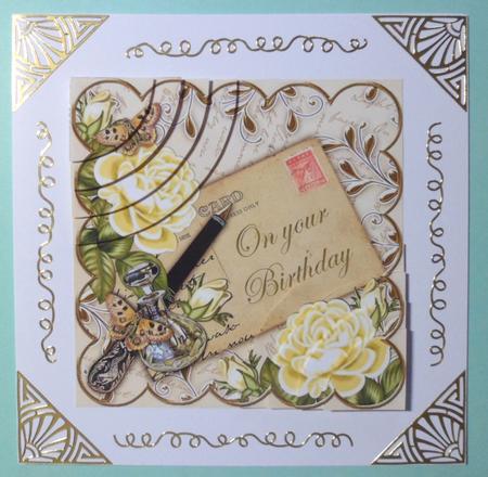 Lemon Roses Cream on Your Birthday 6in Duo Corner Stacker by Jean-Marie Penny