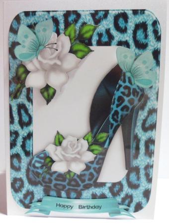 Turq Leopard Print Shoe, with Roses in Frame by Jean-Marie Penny