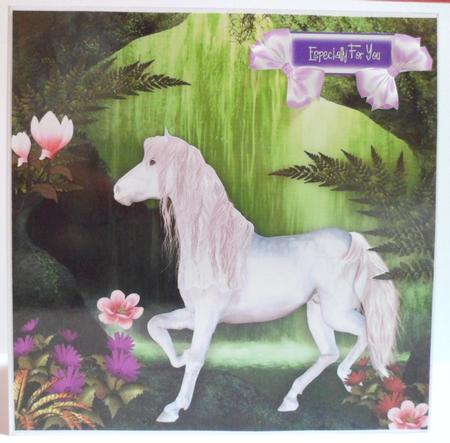 Beautiful Whitye Fantasy Horse with Mystical Waterfall by Jean-Marie Penny