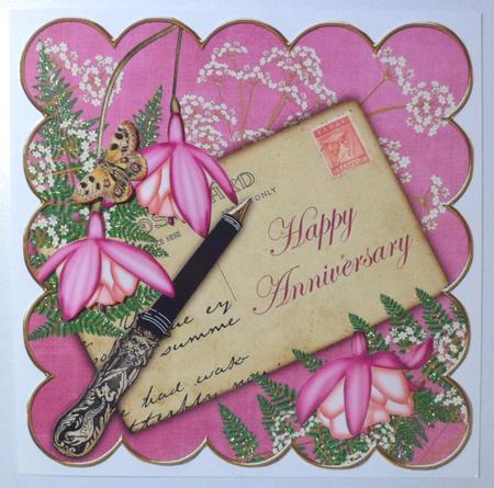 Cerise Fushcia Happy Anniversary 8in Scallop Topper by Jean-Marie Penny
