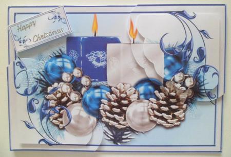 Christmas Candles Corner Stacker - Blue and Silver by Jean-Marie Penny