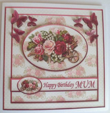 Floral Happy Birthday Mum Card Front with Insert (beige) by Jean-Marie Penny