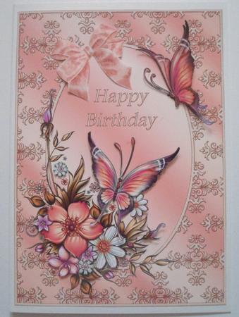 Flowers Butterflies and Bow Pink by Jean-Marie Penny