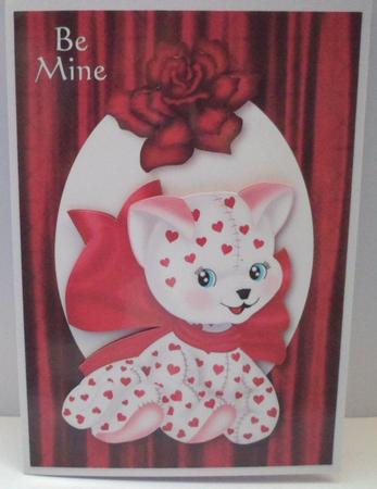 Be Mine Cat Card Front with Decoupage by Jean-Marie Penny