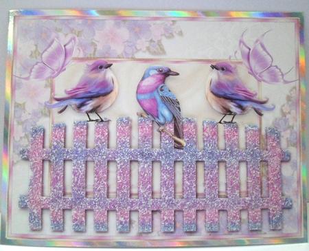 Pretty Song Birds with Butterflies in Floral Frame by Jean-Marie Penny
