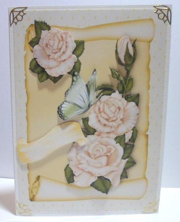 Cream Roses on a Scroll with Butterfly by Jean-Marie Penny