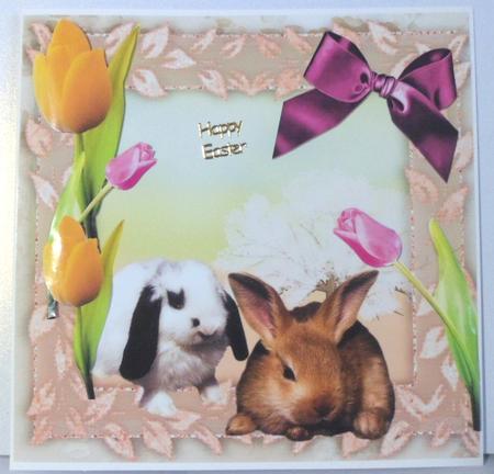 Cute Bunnies with Pretty Tulips 8x8 by Jean-Marie Penny