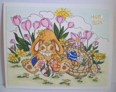 Happy Easter Bunny, Eggs and a Basket-digi Stamps by Jean-Marie Penny