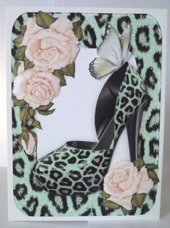 Green Leopard Print Shoe with Cream Roses by Jean-Marie Penny