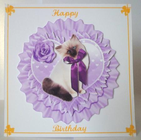 Little White Kitten with Lilac Roses & Bows Rocker Card by Jean-Marie Penny