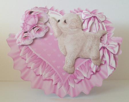 Little Puppy with Butterfly and Rose Frilled Rocker by Jean-Marie Penny