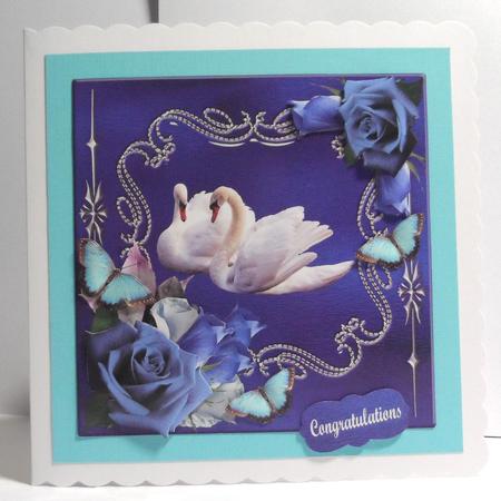 White Swans & Blue Rose & Butterfly Decoupage by Jean-Marie Penny