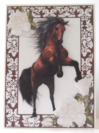 Beautiful Brown Stallion with Cream Roses by Jean-Marie Penny
