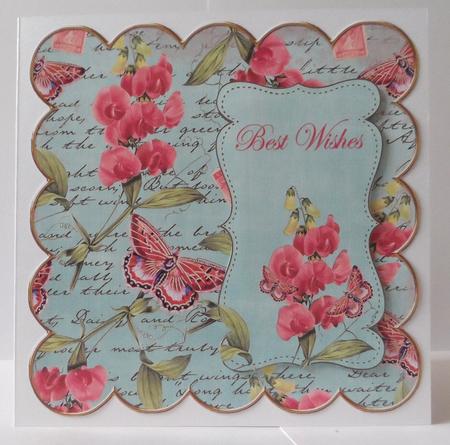 Dusky Teal Sweetpea Best Wishes 8in Scallop Topper by Jean-Marie Penny