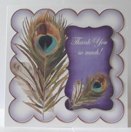 Dark Blue Peacock Thank You 8in Scallop Topper by Jean-Marie Penny