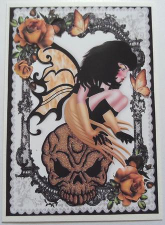 Gothic Faerie on Gold Skull with Gold Roses by Jean-Marie Penny