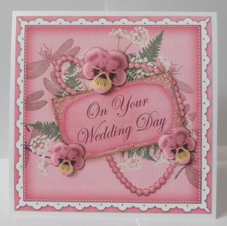 Pink Pansy Wedding Day 8in Vintage Decoupage Topper by Jean-Marie Penny