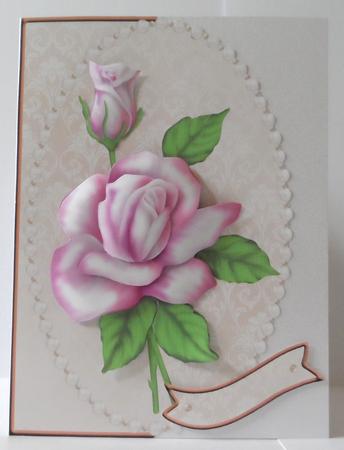 Pink Roses Shaped Card Front by Jean-Marie Penny