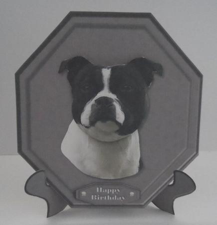Stafordshire Bull Terrier ,black & White,plaque by Jean-Marie Penny