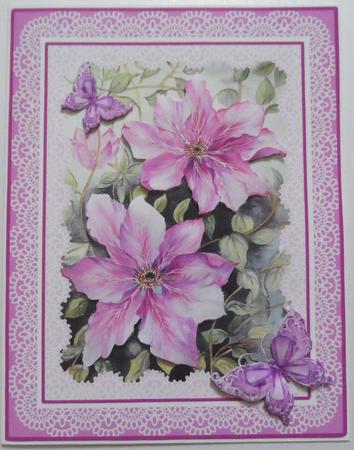 Pink Clematis with Lace Frame and Butterflies Topper by Jean-Marie Penny