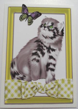Cute Kitty in Green Gingham Frame with Bow by Jean-Marie Penny