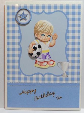 Little Football Boy Card Front with Decoupage by Jean-Marie Penny