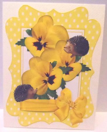 Yellow Pansies with Little Hedgehogs and Bow by Jean-Marie Penny