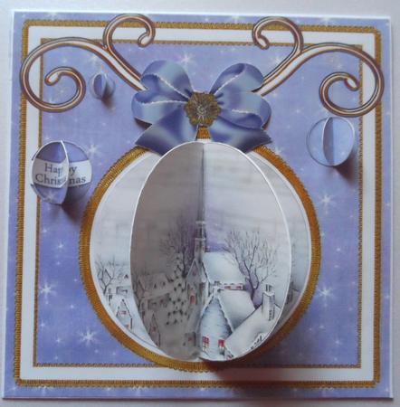 Blue Church 3D Bauble 8in Card Front Mini Kit by Jean-Marie Penny