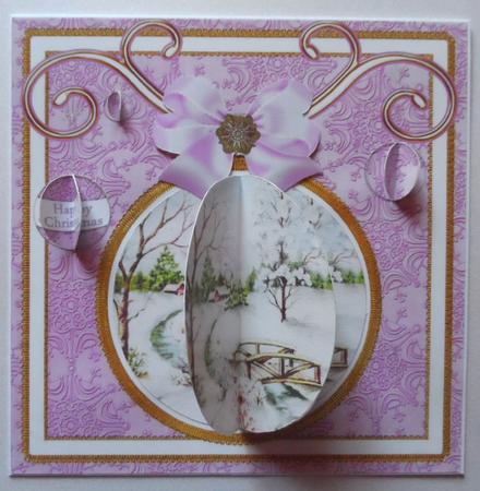 Lilac Snowscene 3D Bauble 8in Card Front Mini Kit by Jean-Marie Penny