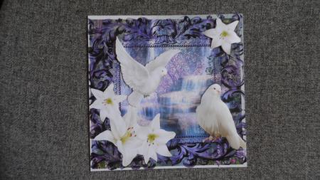 White Doves and Lilies with Waterfall 8x8 by Jean-Marie Penny
