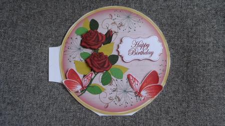 Red Rose Happy Birthday 7in Circle Decoupage Topper by Jean-Marie Penny