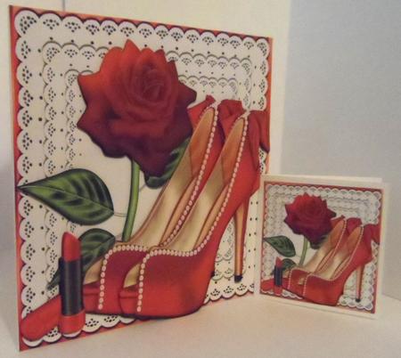 Pretty Red and Pearl Shoes on Lace with Rose A4 by Jean-Marie Penny