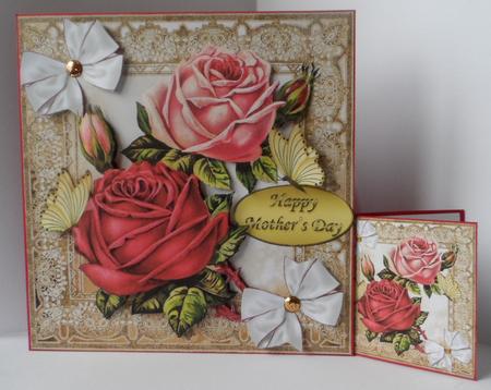 Pretty Pink and Red Roses with Gold Butterflies A4 by Jean-Marie Penny