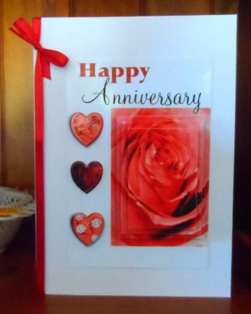 Red Rose Hearts Decoupage Anniversary Card by Jean Pennington