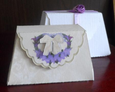 Small Favour Box - Cream Damask with Purple Lilies by Jean Pennington