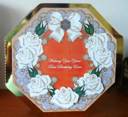 Cream Roses Burnt Orange Lace Octagon 8inch Frame Sheet by Jean Pennington