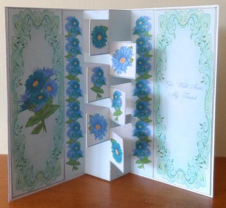 Internal Pop Out 6 Card - Blue Gerberas by Jean Pennington