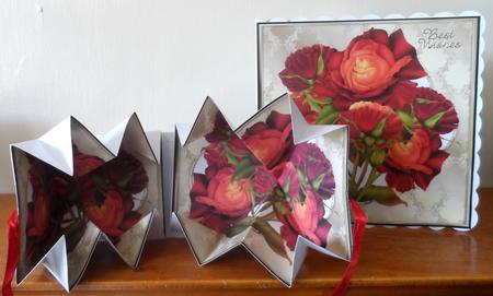 Exploding Card - Red Cabbage Roses by Jean Pennington