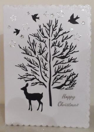 Christmas - Forest Tree And Deer Card by Jean Pennington