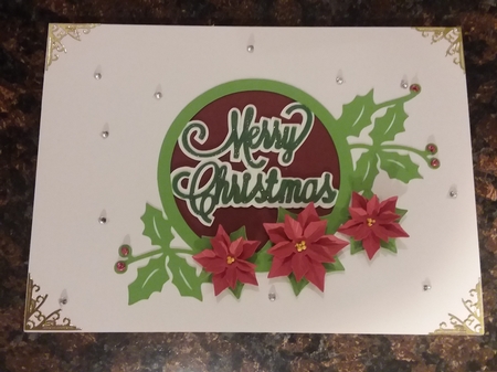 Merry Christmas Poinsettia Frame Aperture Card by Jean Rowley