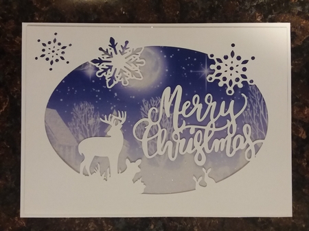 7x5 oval cutting file Merry Christmas card with topper by Jean Rowley