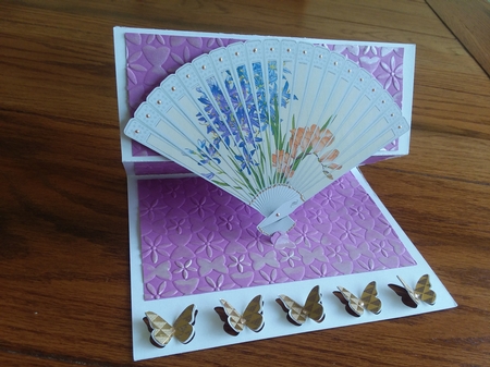 Agapanthus And Freesia Fan Card With Butterflies by Jean Rowley
