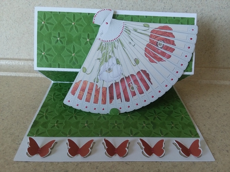 Poppies Fan Card With Butterflies by Jean Rowley