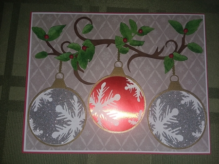 Christmas Baubles on branch cutting machine file,   by Jean Rowley