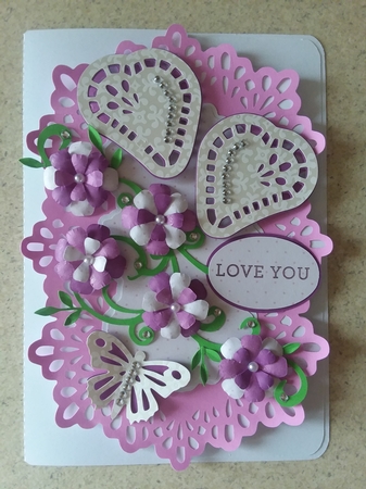 lacy trifold card with hearts. by Jean Rowley