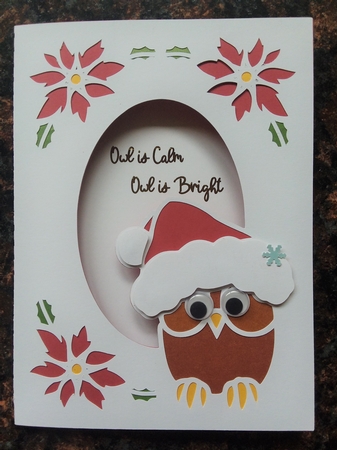 CHRISTMAS OWL OVAL FRAME CARD by Jean Rowley